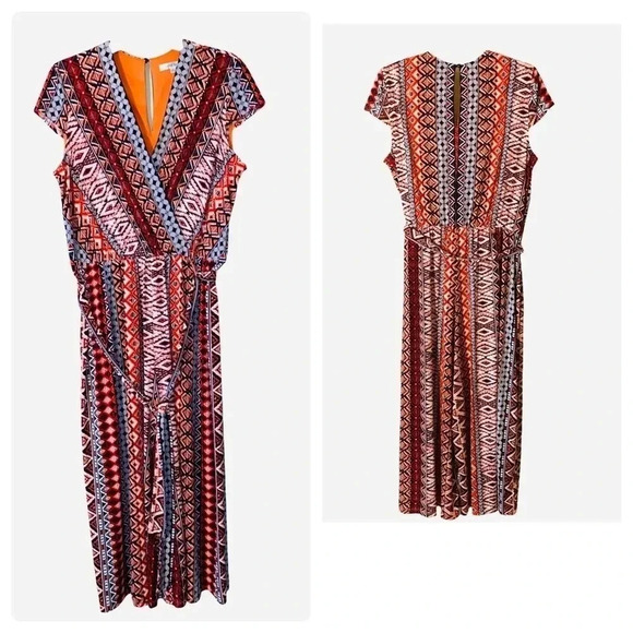 SANDRA DARREN Multicolored Jumpsuit Size L, V-Neck, Wide Leg - Picture 3 of 6